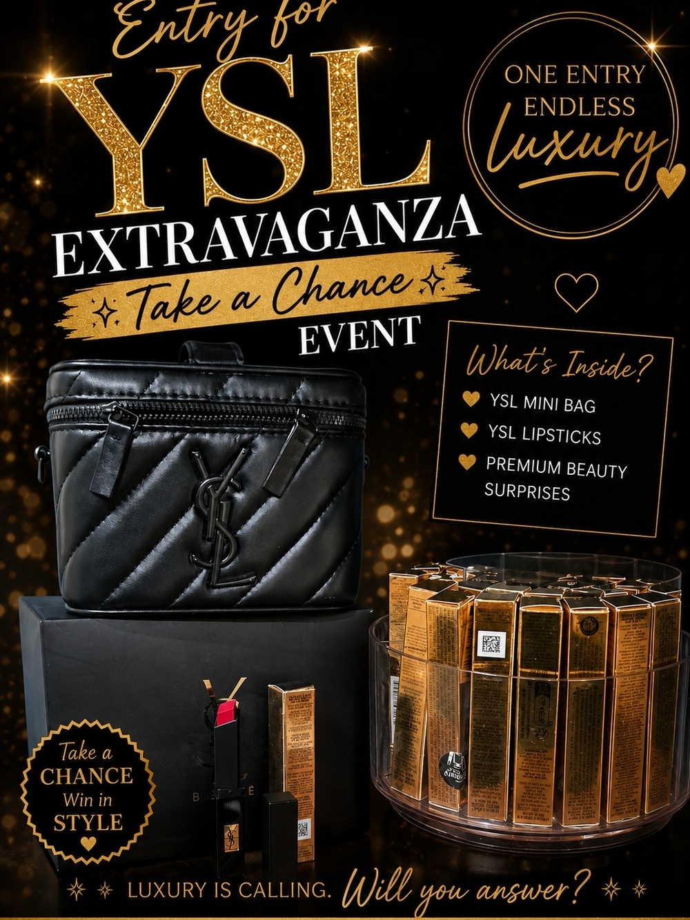 Yves Saint Laurent Black Quilted Leather Mini Bag with  Straps & Box